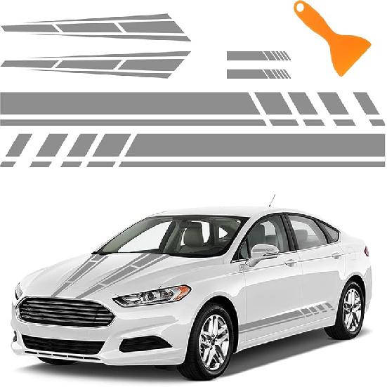 6PCS Racing Stripes For Cars - 2PCS Car Hood Decal + 2 Car Side Decals + 2 Car Mirror Stickers,Water-Resistant Stylish Car Decal Exterior CCar
