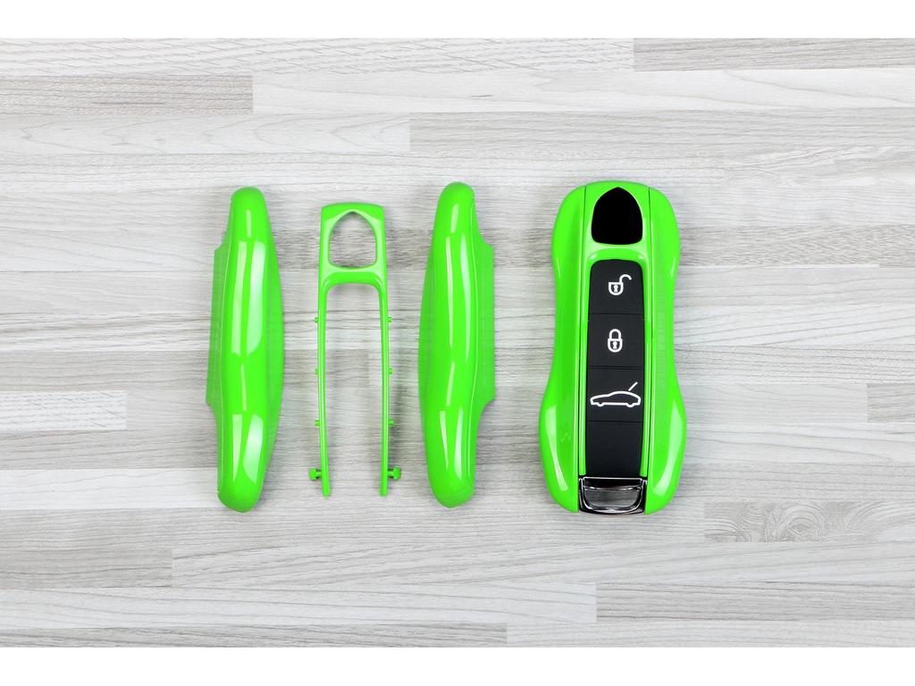 Porsche Lizardgrün Schlüsselhülle für Cayenne, Macan, 911, Panamera, 718, Taycan - Original-Autofarbe