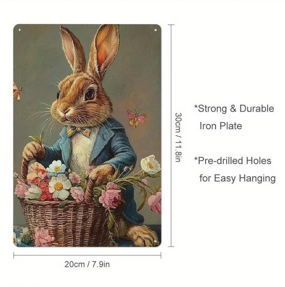 

D Flat Vintage Iron Easter Bunny Metal Plaque Home Garden IndoorOutdoor Holiday Wall Decor 20x30cm（7.8x11.8inch）