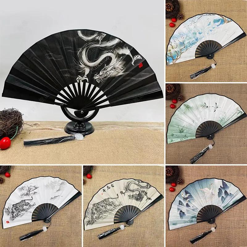 Elegant 8 Inch Silk Folding Fan Chinese Japanese Style Vintage Handheld Fan with Tassel Classical Dance Fan Home Decoration Gift