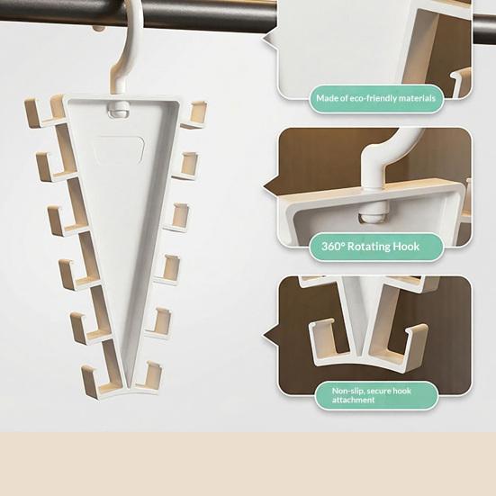 Coat Hanger 360° Rotatable V Shaped Structure Rack with 12-Hook Large Capacity Space-Saving Vertical Hook for Clothes Scarves Belts