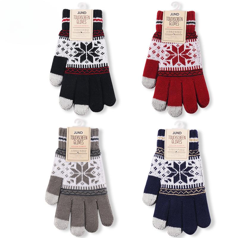 New Knitted Yarn Snowflake Touch Screen Gloves for Men and Women Autumn and Winter Warm Gloves for Christmas Touch Screen Gloves