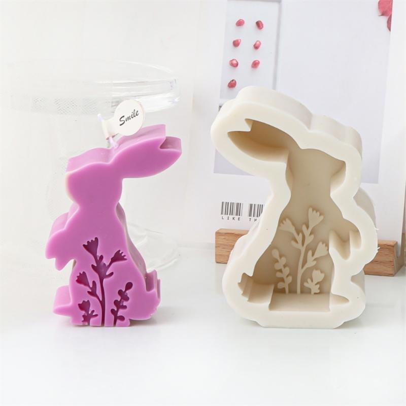 Embossed Flower Rabbit Silicone Mold DIY Wax Candle Molds Aromatherapy Casting Mould Handmade Animal Theme Ornament
