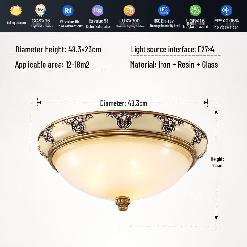 European Retro Dimmable LED Ceiling Light for Hallway, Balcony, or Bedroom