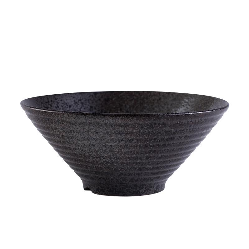 Japanese-Style Ceramic Ramen Bowl - Large Retro Conical Hat Design for Soup, Salad, and Noodles