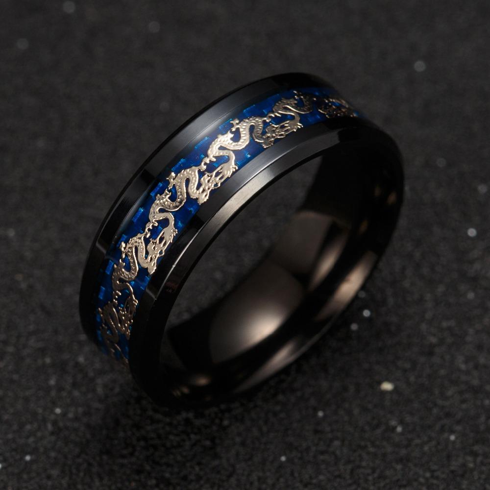 Titanium Steel Dragon Rings Black And Blue Man's Gifts Wedding Band Jewelry Size 6-12