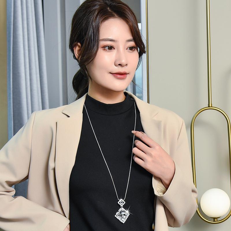 Geometric Crystal Chic Pendant Long Necklace For Women Ideal For Sweaters And Winter Fashion