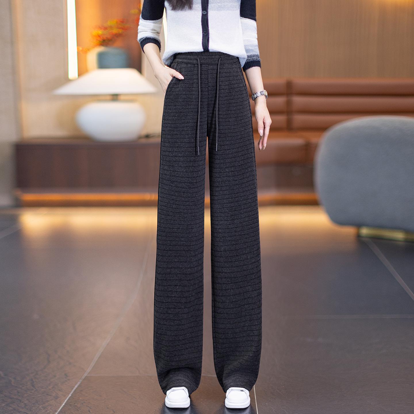 

Women s High-Waisted Plus-Velvet Striped Wide-Leg Casual Pants - Stylish & Warm for Spring/Winter 2026 S /26 [Recommended for 85-95 lbs]