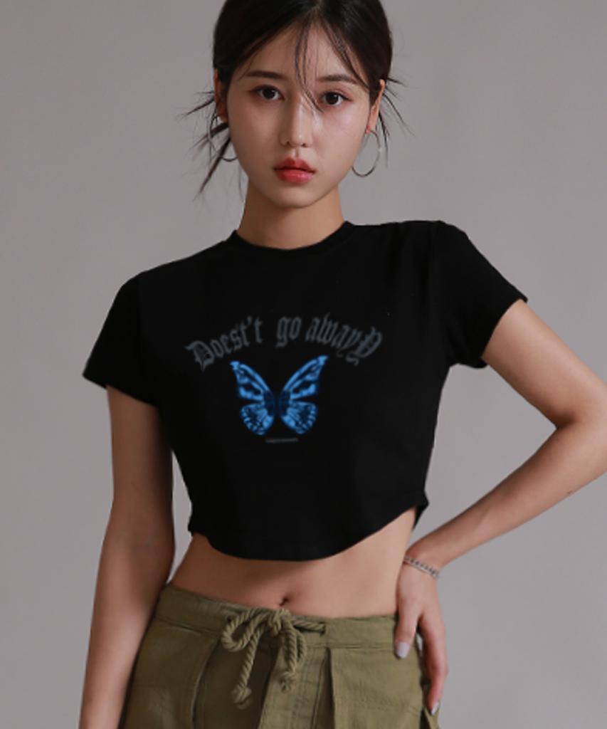 LIKE THE MOST Butterfly Women Asymmetrical Crop T-Shirt