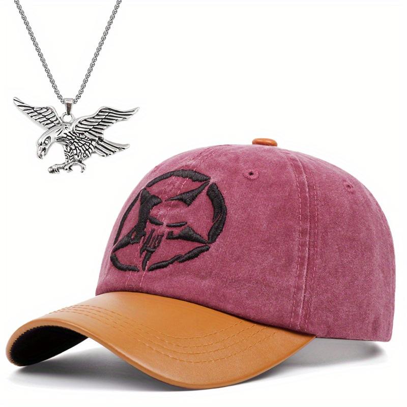 2pcs Men's Tide Cap Fashion Cotton Hat Sports Cap Versatile Eagle Pendant Necklace Set Couple Leisure Sun-shading Duck Tongue Cap