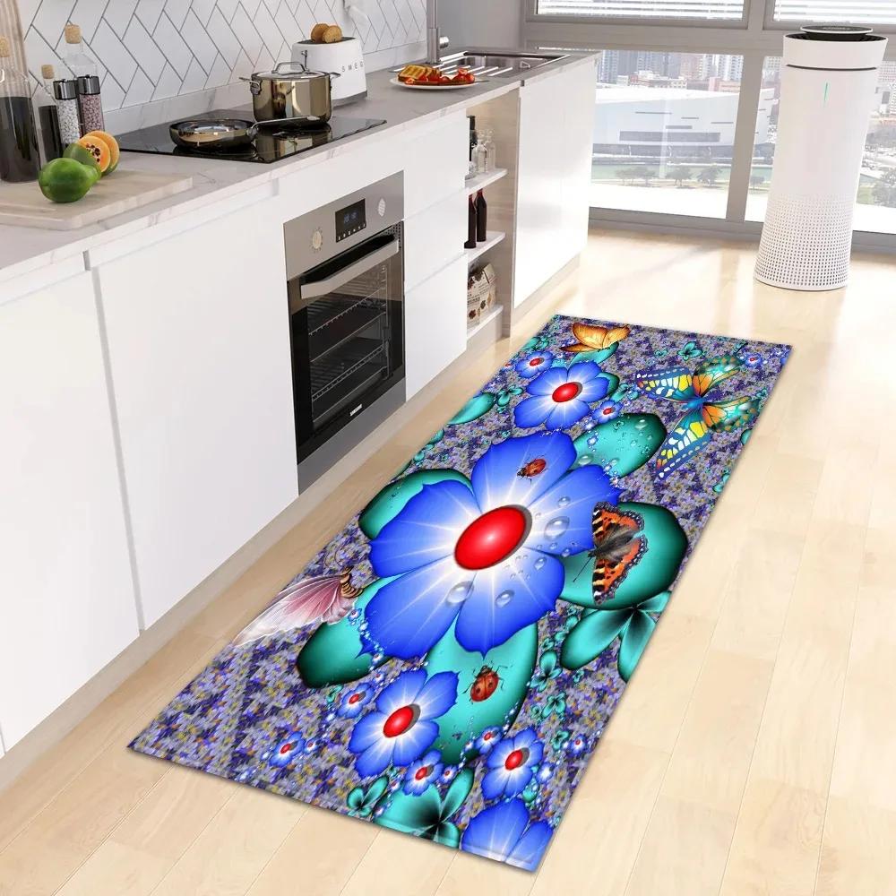 Home Kitchen Decoration Carpet Colorful Butterfly Printed Floor Mat Entrance Corridor Carpet Home Decoration