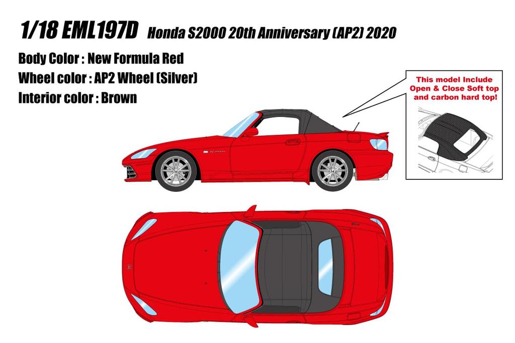 Make up EIDOLON Honda S2000 20th Anniversary 2020 New Formula Red Finished Model EML197D 1/18 (AP2)