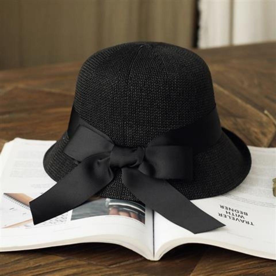 Bucket hat women's small curling edge diagonally flipped edge bow adjustable trendy brand fashionable versatile sun hat shows small face
