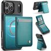 For iPhone 17 Pro Max Leather Back Cover JEEHOOD J06 Magnetic Phone Case with Card Bag RFID Blocking