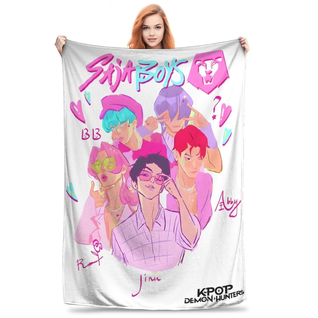 KPop Dämonenjäger Huntrix Decken Flanell Herbst/Winter Tragbare Weiche Überwürfe für Bettwäsche Couch Tagesdecken