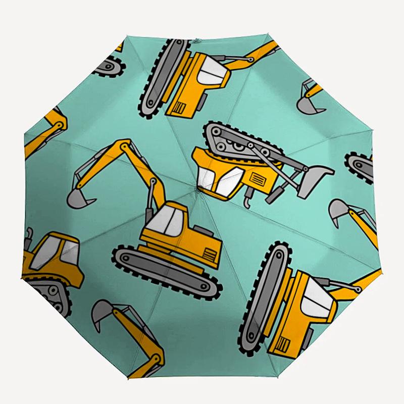 1pc Excavator Pattern Automatic Folding Umbrella - 8-Rib Automatic Open/Close, Large Canopy Birthday Festival Gift Yy251217128