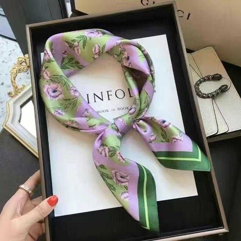 Women's Korean-Style Square Silk Scarf | Thin, Versatile & Elegant, French-Inspired Casual Decorative Neckerchief – Stylish Scarf for Ladies