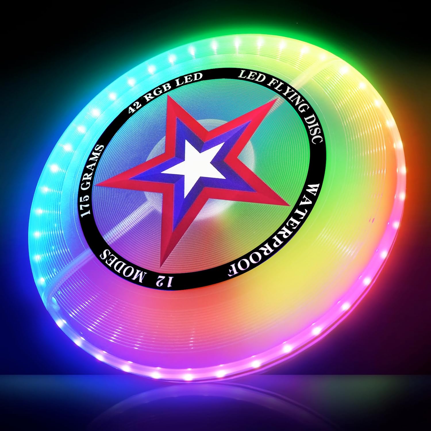 

LED Flying Disc with Millions of Colors, 42 LEDs, 175g, 12 Lighting Modes, Rechargeable & Water-resistant, Outdoor Toys for Kids Ages 8-12 Teens Wild Spider