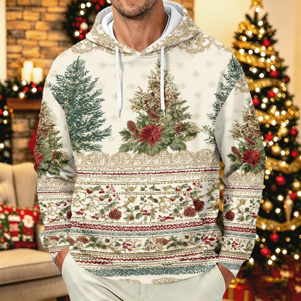 Moletom Masculino com Capuz e Manga Longa com Estampa de Natal para Uso Casual nas Festas