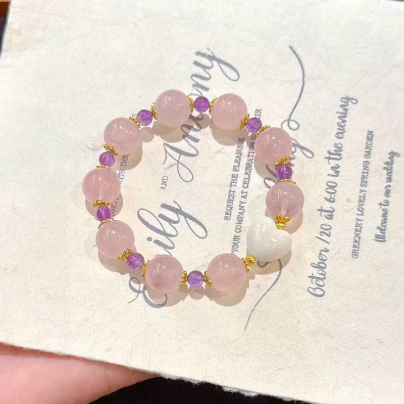 

Натуральный розовый кристалл в форме сердца, браслет для женщин - Невыцветающий дизайн с множеством бусин для привлечения любви