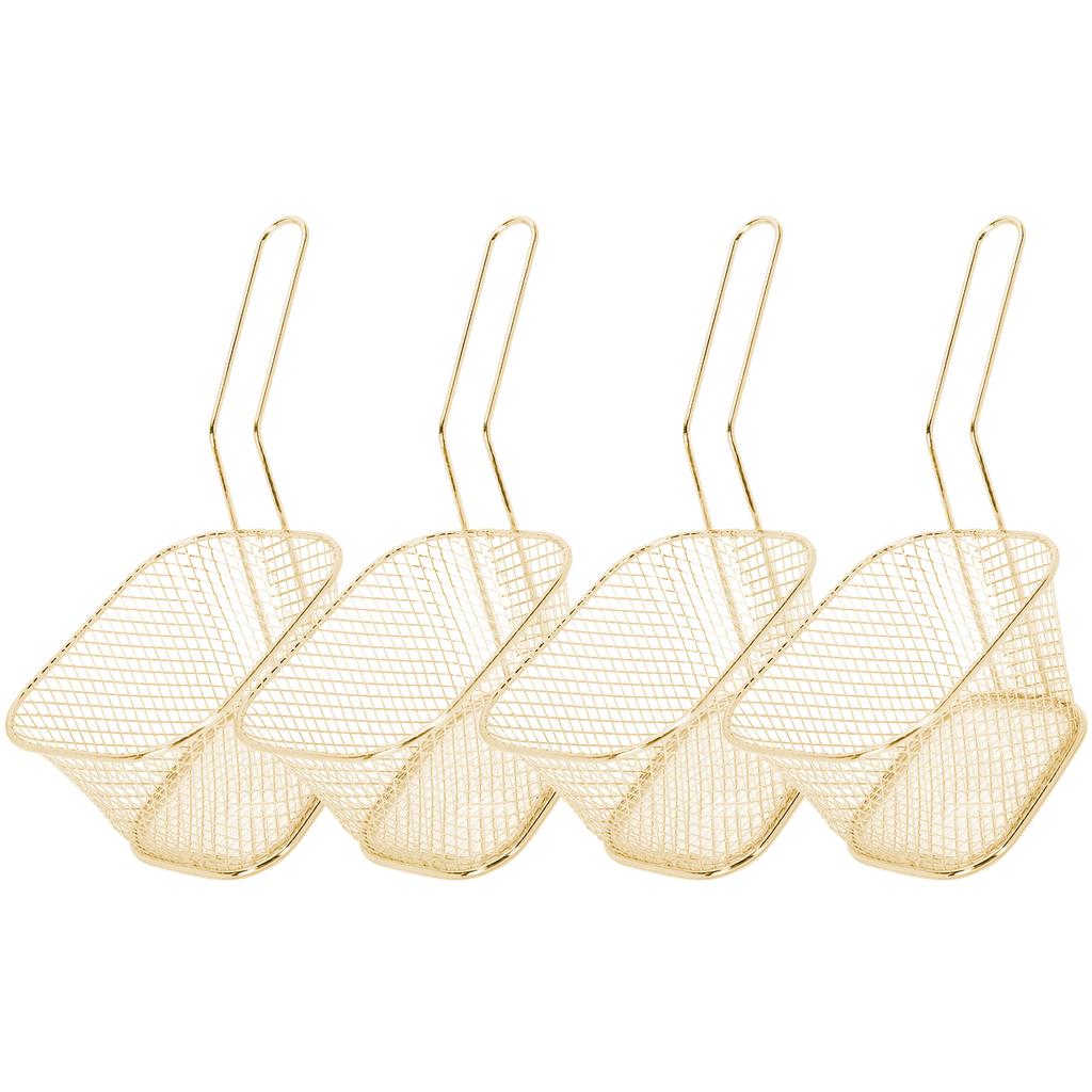 4Pcs French Fry Serving Baskets Stainless Steel Fry Basket Square Chicken Wings Holder For Restaurant Cafe Table Food Serving