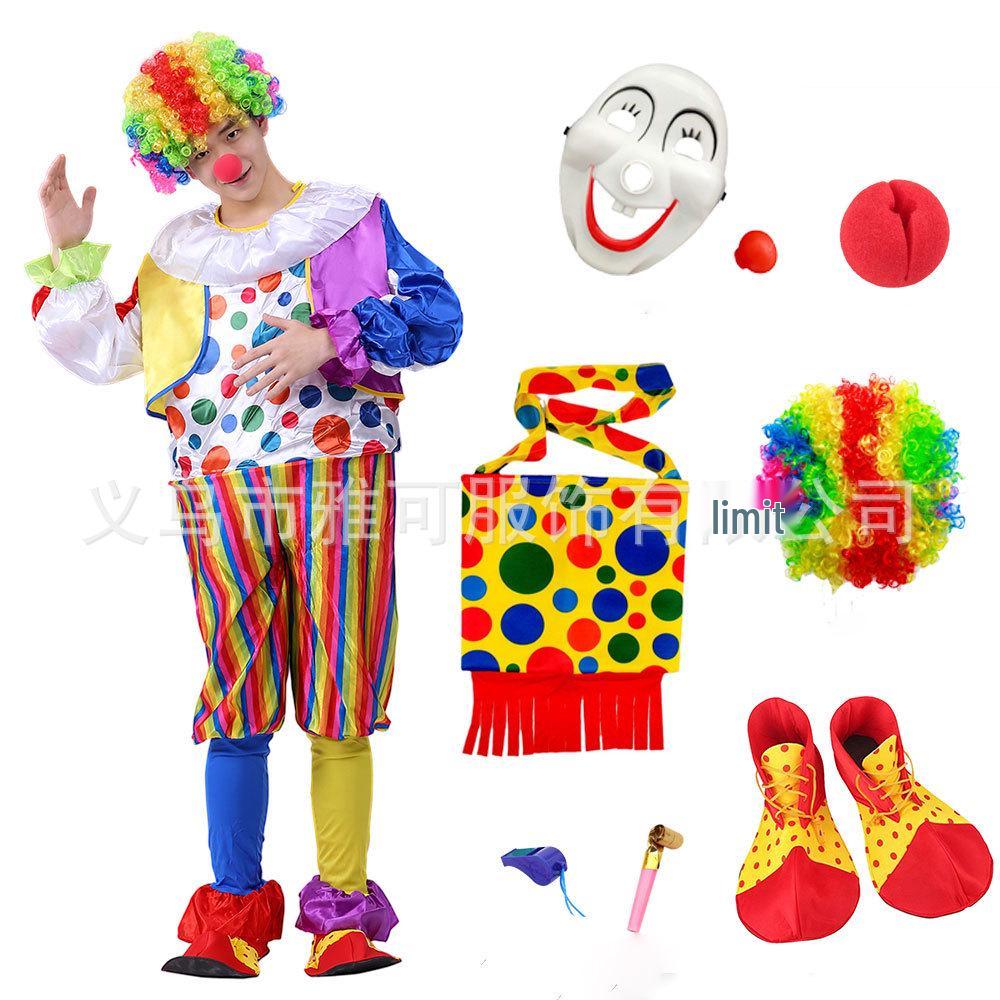 Halloween Clown Costume Set for Adults: Circus Outfit with Wig and Mask