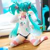 Hatsune Miku Model Anime Girl Figures Cat Ear Sitting Posture Short Sleeved Pajamas Figurines Car Decoration Doll Kids Toy Gifts