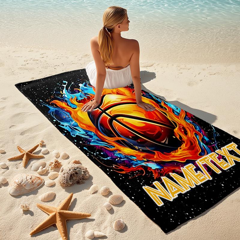 1PC Custom Name Basketball Artwork Beach Towel Highly Absorbent And Sand-Resistant Towel for Swimming, Pool, Yoga, And Travel Lightweight
