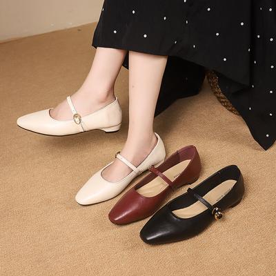 Frühling und Herbst neue flache Einzel-Schuhe Ein-Wort-Schnalle flacher Ausschnitt Mary Jane Schuhe Mode mit Rock Damenschuhe