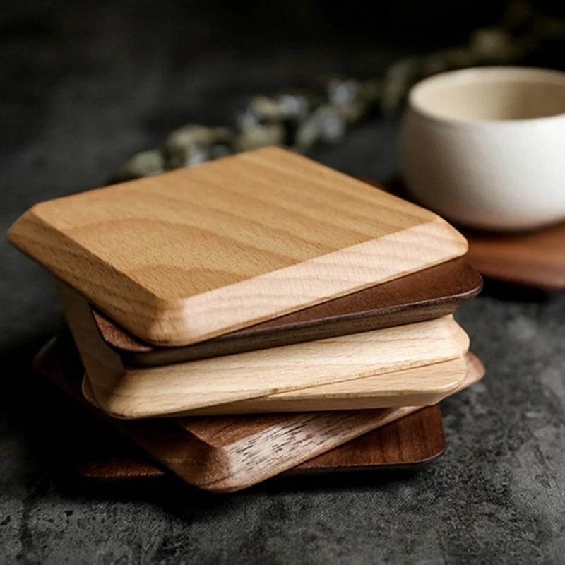 Black Walnut Wooden Tea Cup Mat Coffee Insulation Pad Coaster Kitchen Supplies Decorative Paper Placemats Table 6Pcs