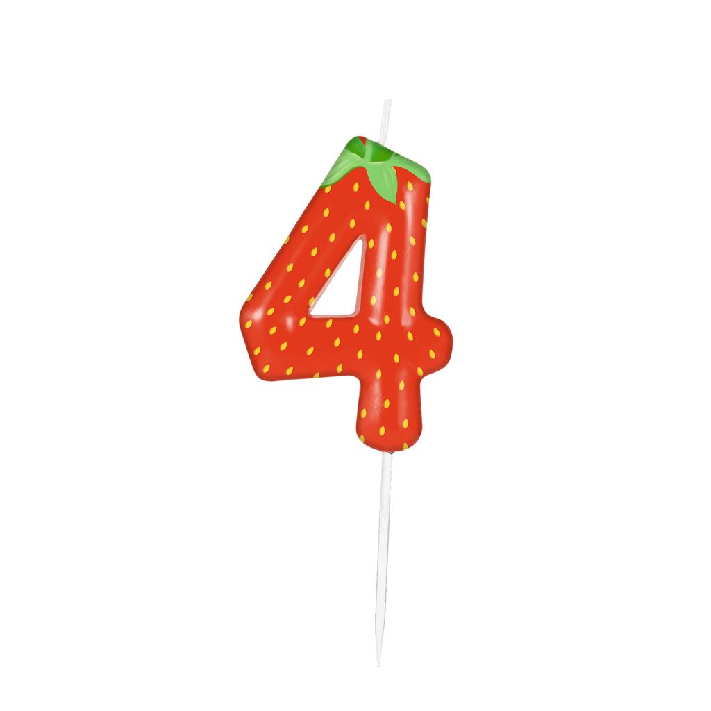 Number 0-9 Red Strawberry Birthday Candle Gifts for Girls,Fruit Themed Candle Cake for Birthday Gifts Celebration Party Supplies