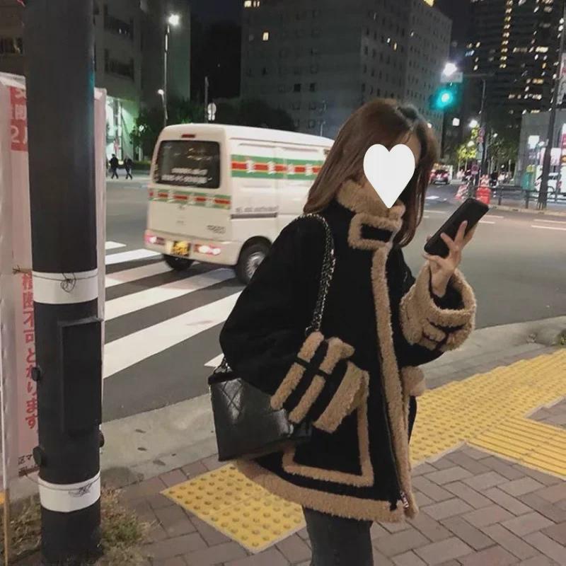 

Женское корейское короткое плюшевое пальто из овечьей шерсти 2023 года на осень и зиму S