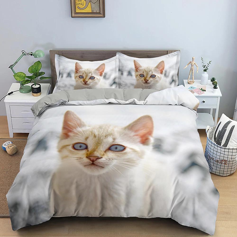 3D zvířecí vzor Sada povlaků na přikrývku Sada povlečení se vzorem roztomilé kočky Polyesterový povlak na přikrývku King Twin Single Size Domácí Textilní Kotě
