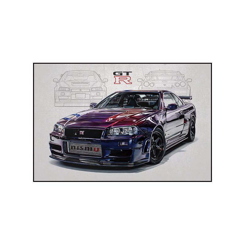 Pittura su Tela Poster a Tema Auto Pittura Decorativa Soggiorno Camera da Letto Stanza E-sport Murale da Corsa Supercar GTR