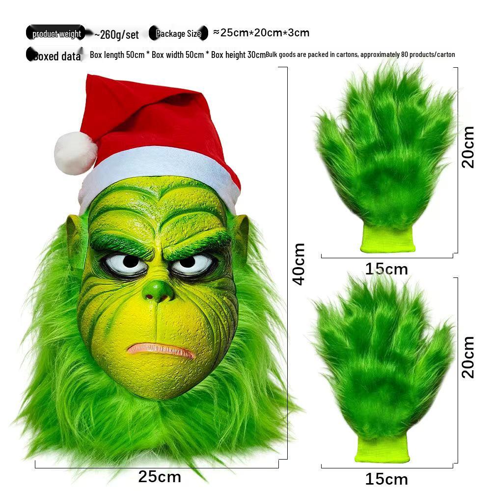Grinch Masquerade Mask and Gloves Set for Christmas Performances