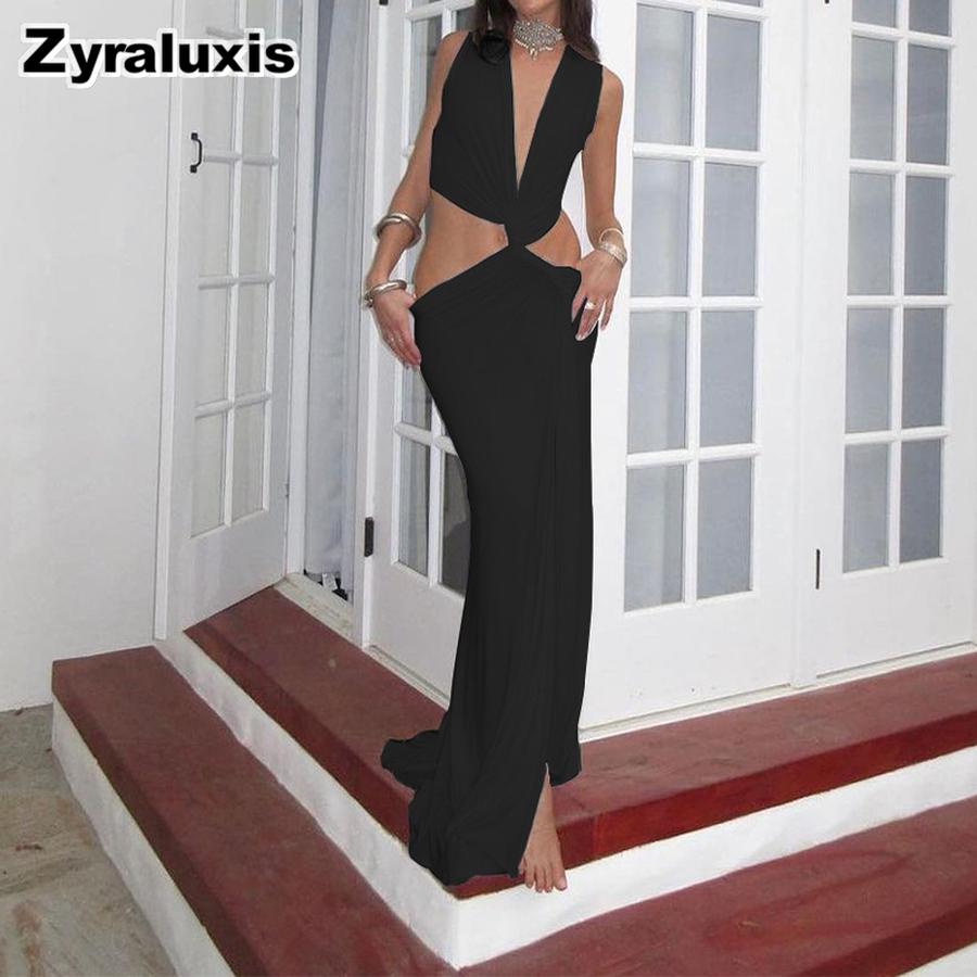 Womens Spring New Arrivals Sexy Solid Hollow Lace Bow Split V-Neck Dress