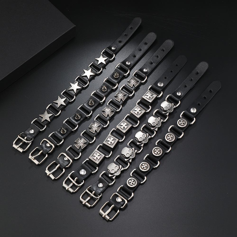 Skull Leather Punk Bracelet: European & American Trend, Cowhide Chain, Bold Hip Hop Style