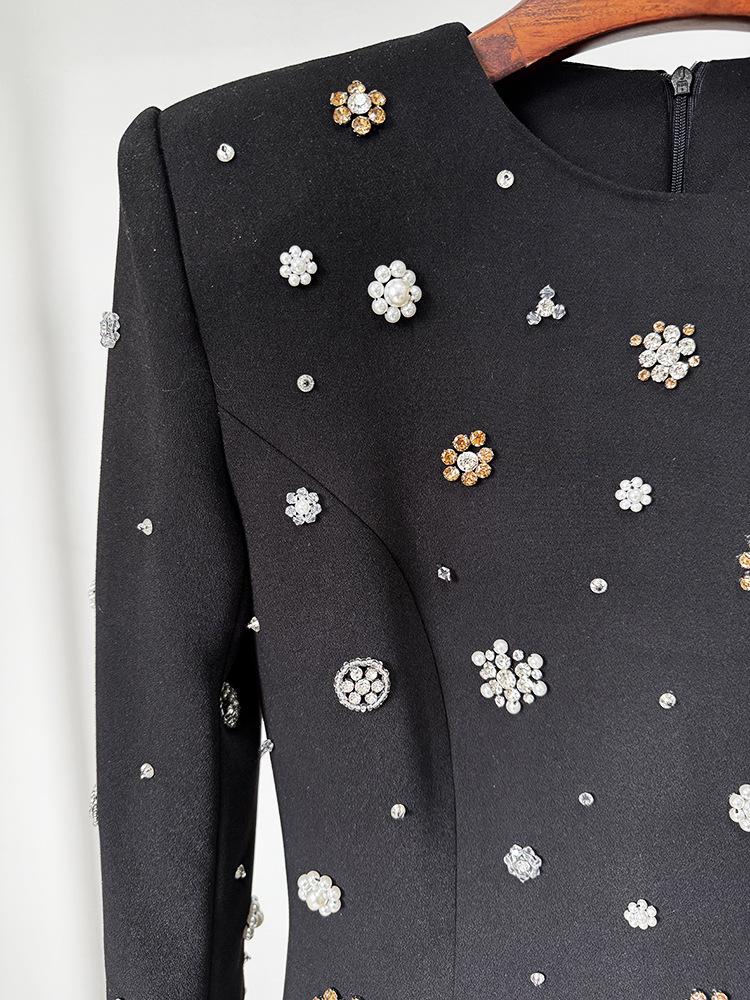 2026 European & American Celebrity Long-Sleeve Evening Gown with Heavy Beading & Rhinestones