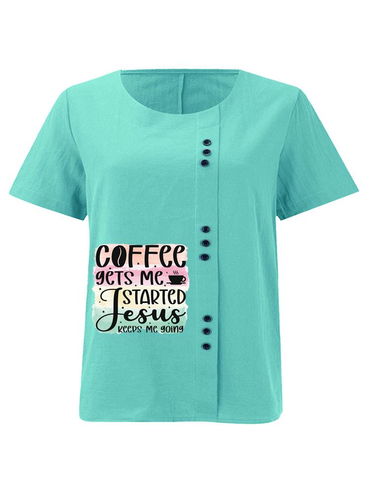 Damenmode Buchstabenmuster Druck Rundhals Kurzarm T-Shirt Lässig Baumwolle Leinen Grafikshirt Freizeit Locker Sommer Bluse Tops