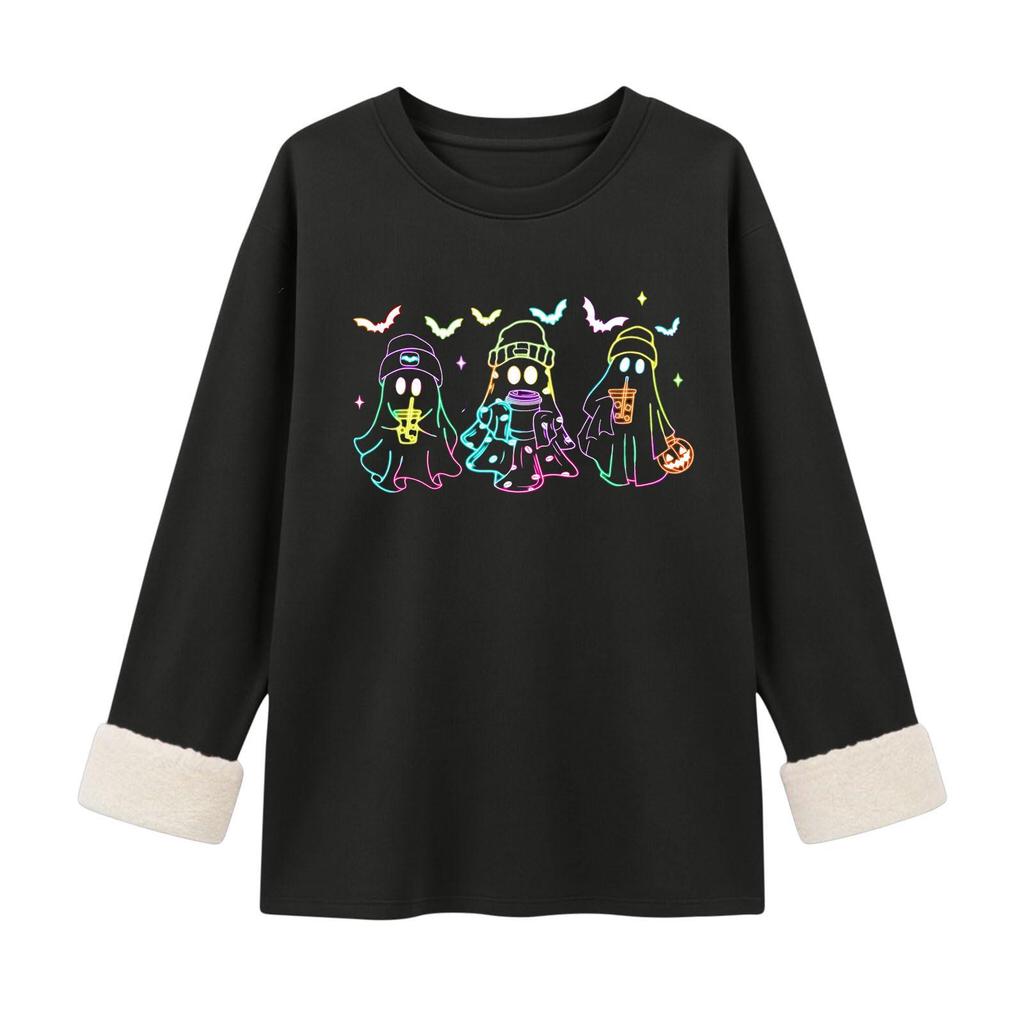 Women's Lined Long Sleeve Round Neck Halloween Sweatshirt Winter Casual Top