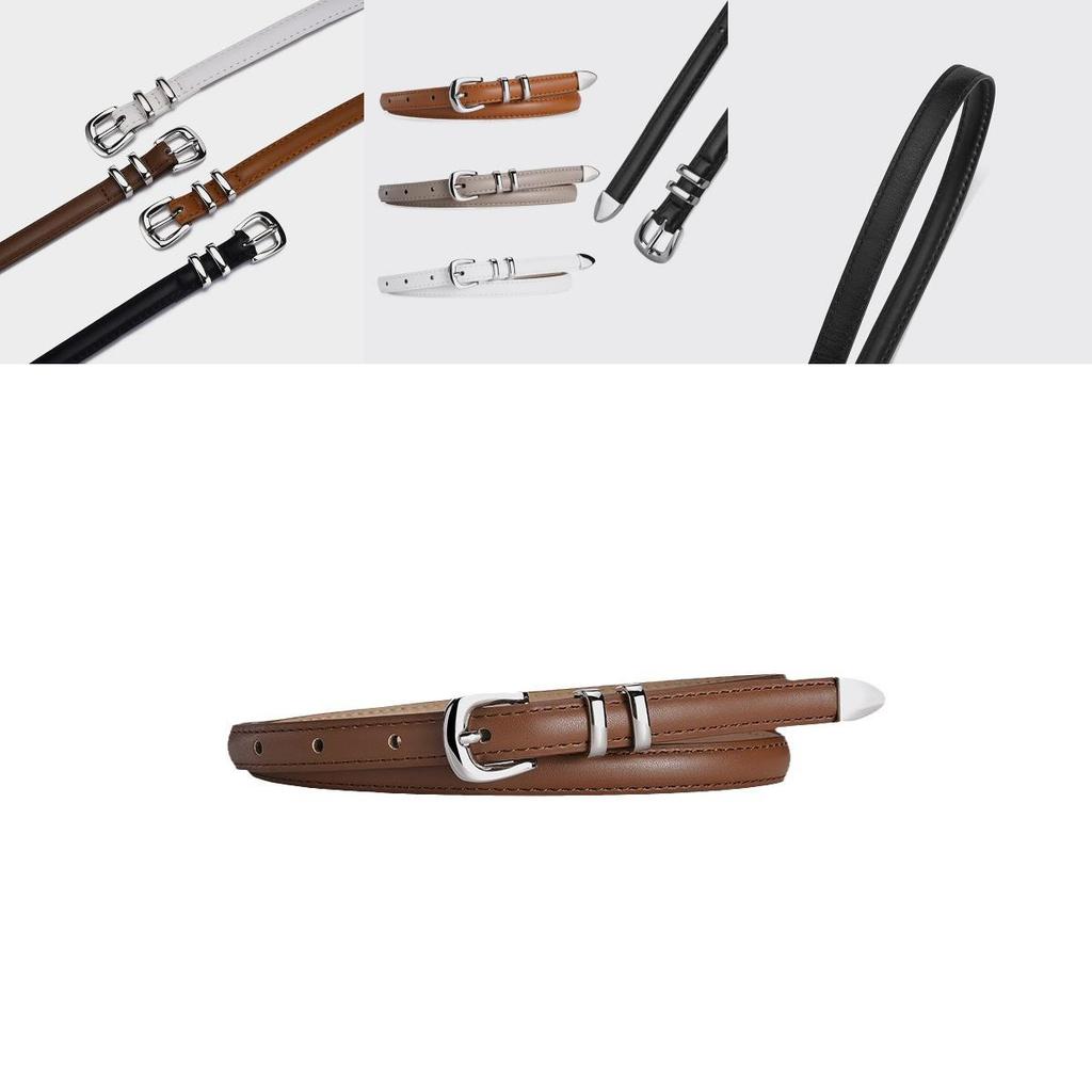 Versatile And Chic Women's Thin Pu Leather Belt Set With Elegant Silver Buckle