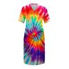 Women's Summer Plus Size V-neck Short Sleeve Print Knee Pocket Casual Dress