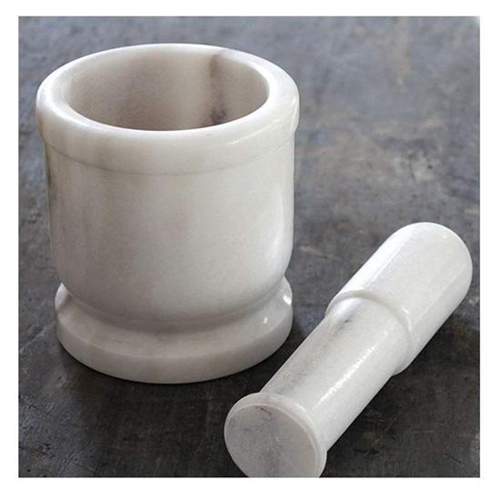 10.16 Cm White Marble Mortar and Pestle Set Imam Dasta,. Okli Musal Kharal