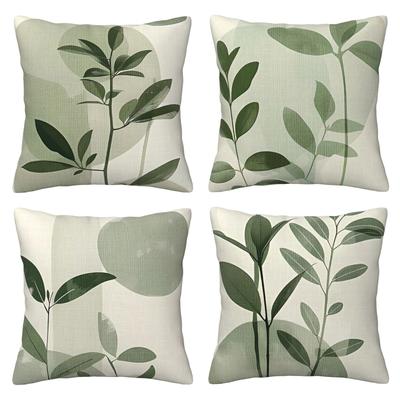 Fresh Green Leaf Simple Style PillowcaseBedroom Living Room Sofa Home Decor Polyester Cushion Cover with Zipper