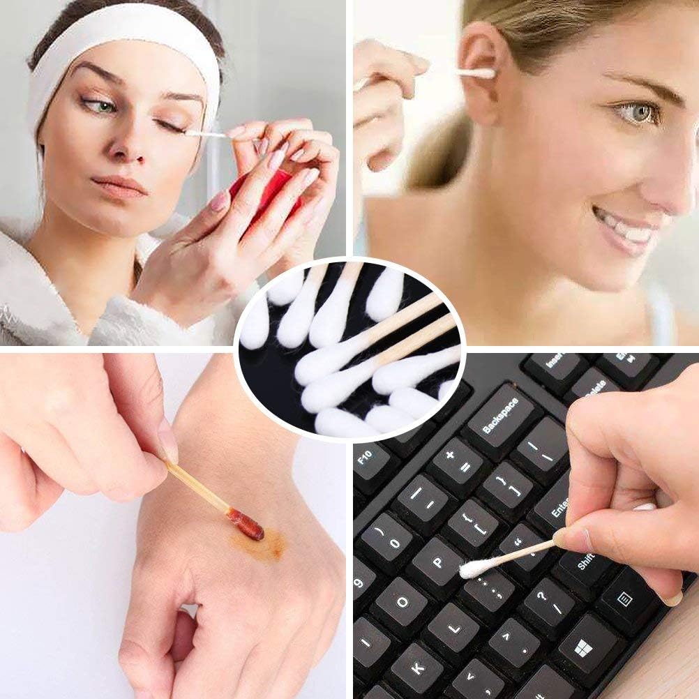 Kingzhuo 1000pcs Cotton Swabs 4" Wood Stick for Medical Wound Care Skin Clean Widely Used at School Office Home (4" 1000pcs)