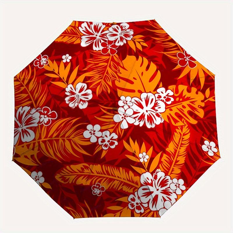 

1pc Tropical Flowers Automatic Open/Close Umbrella with One Touch Button, Compact Folding Canopy, Sturdy 8 Rib Windproof Design Lightweight 02