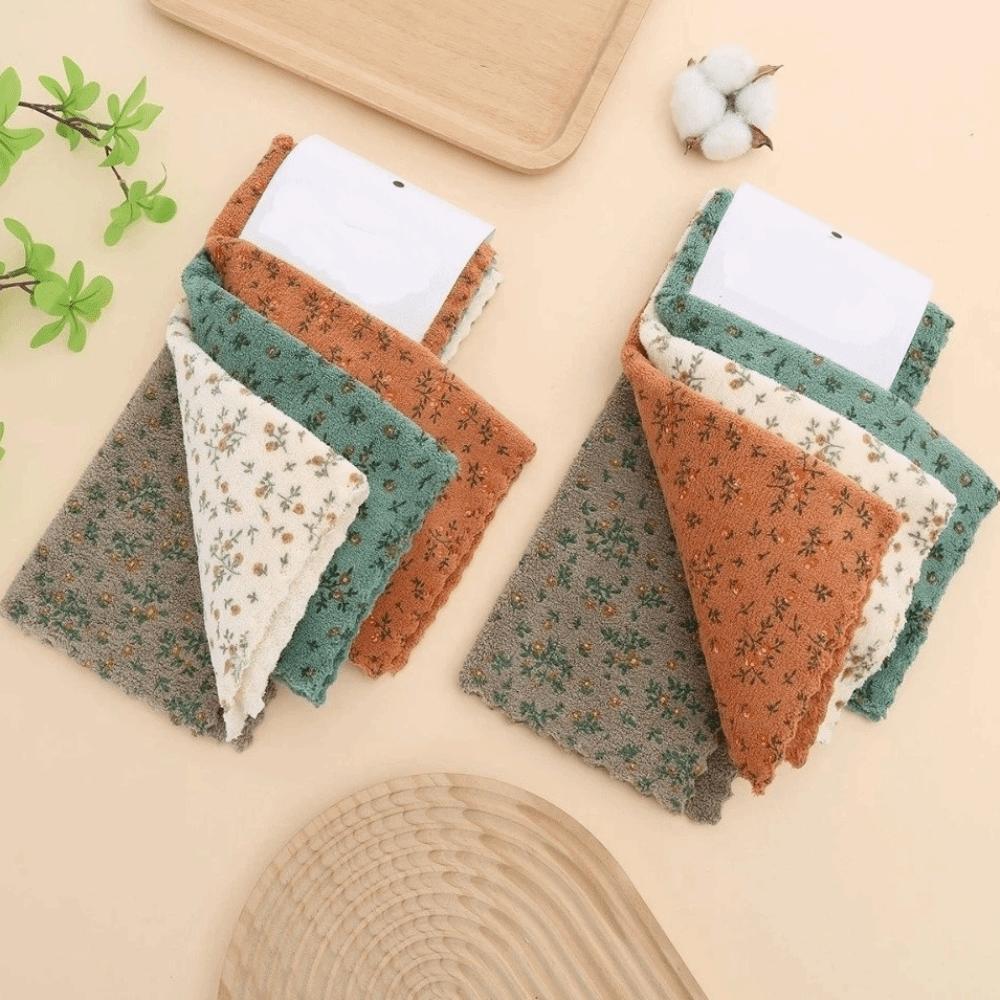 4 PCS Durable Square Floral Cleaning Towel Soft Absorb Water Wipe Cloth Household No Trace Car Cleaning Cloth Window