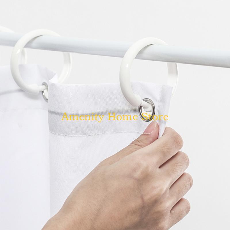 F26C 12Pcs Circular Plastic Shower Curtain O Rings Duable Drape Loop Hooks for Bathroom Gliding On Shower Rod Snap Closure