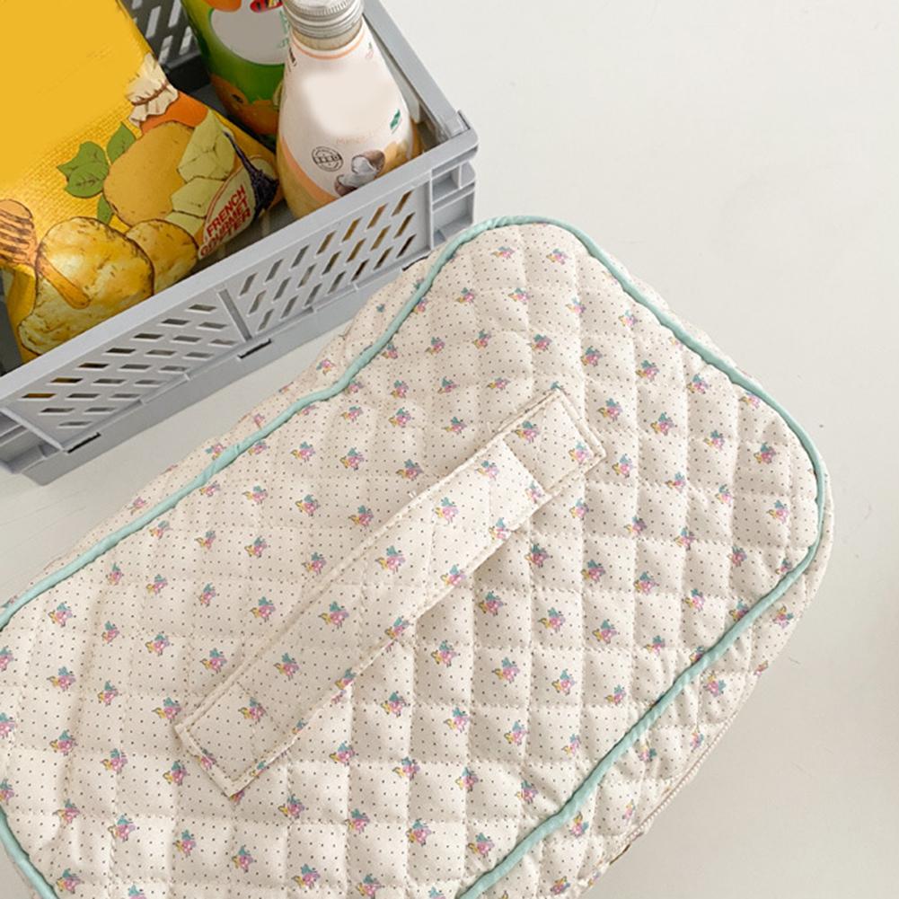Korean Cute Cosmetic Bag Portable Zipper Toiletry Bag Quilted Travel Organizer Large-capacity Floral Print for Ladies Girl