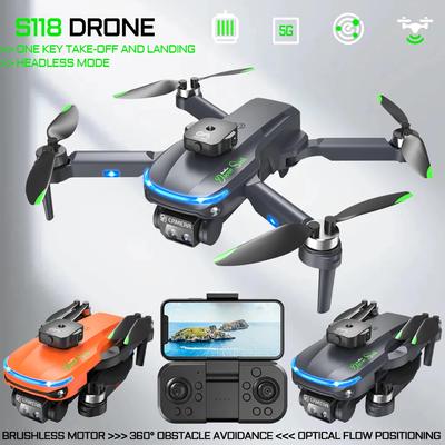 New S118 Brushless Mini Drone HD Electronically Controlled 3 Camera Optical Flow Hovering Obstacle Avoidance Windproof Luminous Quadcopter Toy Gift